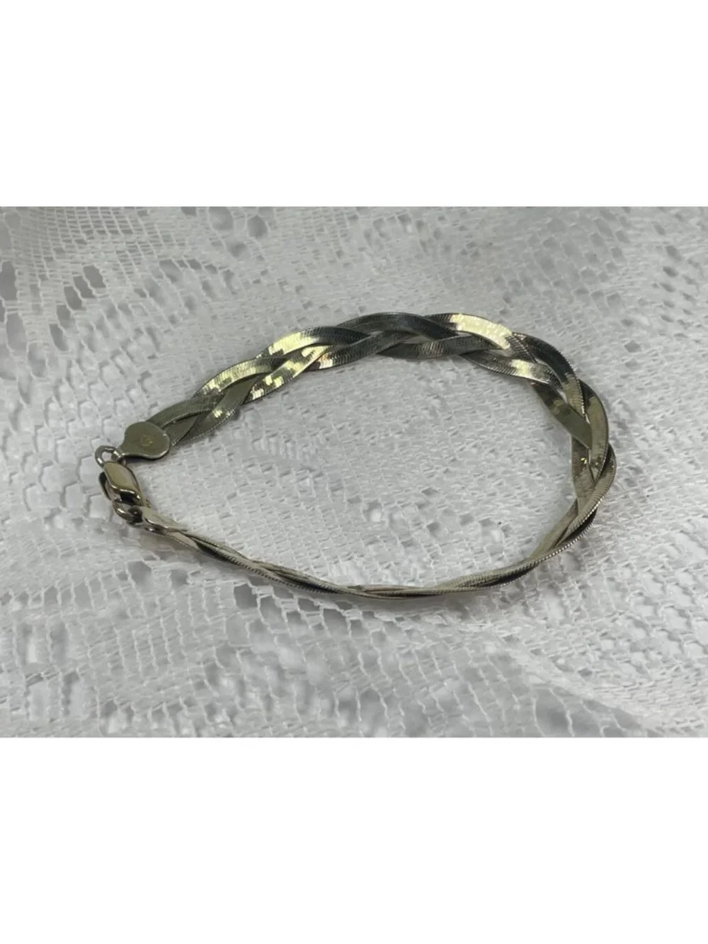 Braided Sterling Silver Bracelet With Lobster Clasp Closure Textured Design 7 In